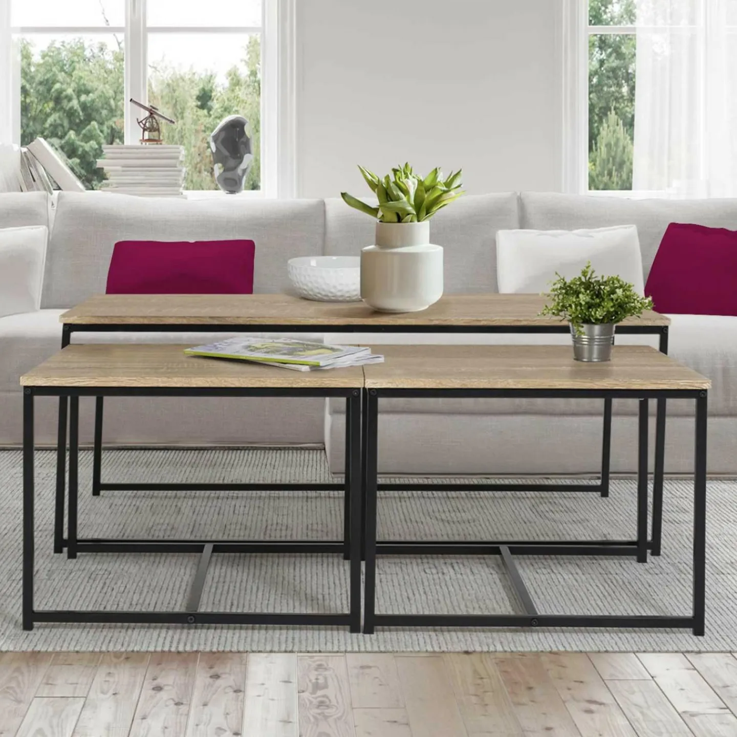 Lot de 3 tables basses de salon gigognes industrielles*IDMarket Hot