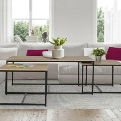 Lot de 3 tables basses de salon gigognes industrielles*IDMarket Hot