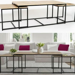 Lot de 3 tables basses de salon gigognes industrielles*IDMarket Hot
