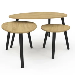 Lot de 3 tables basses gigognes bois et pieds noirs scandinave*IDMarket Online