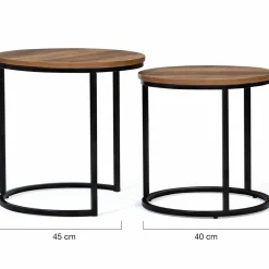 Lot de 2 tables basses gigognes rondes style industriel bois foncé*IDMarket Sale