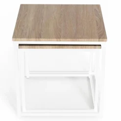 Lot de 2 tables basses gigognes bois et métal blanc*IDMarket