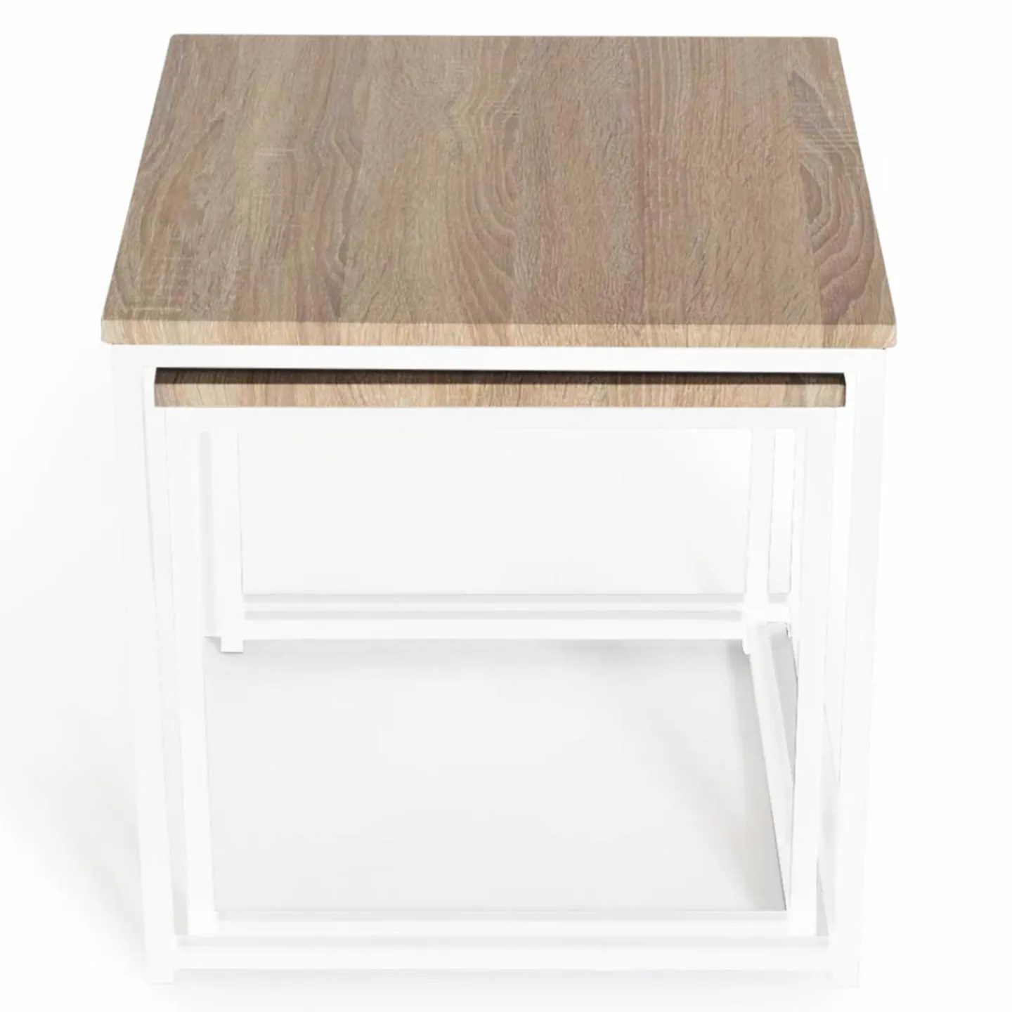 Lot de 2 tables basses gigognes bois et métal blanc*IDMarket