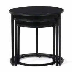 Lot de 3 tables basses gigognes rondes 35/40/45 style industriel en métal noir mat*IDMarket Hot