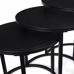 Lot de 3 tables basses gigognes rondes 35/40/45 style industriel en métal noir mat*IDMarket Hot