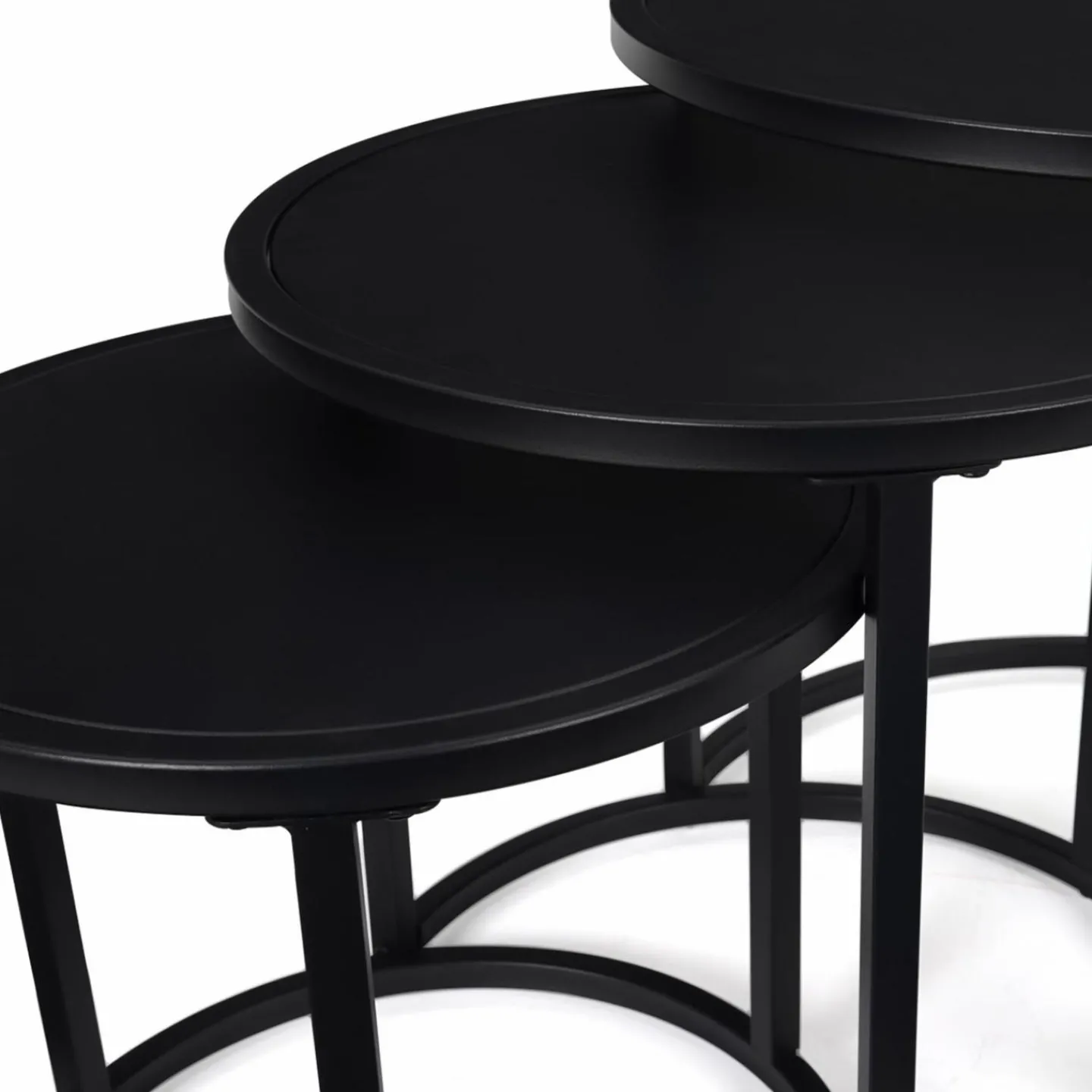 Lot de 3 tables basses gigognes rondes 35/40/45 style industriel en métal noir mat*IDMarket Hot