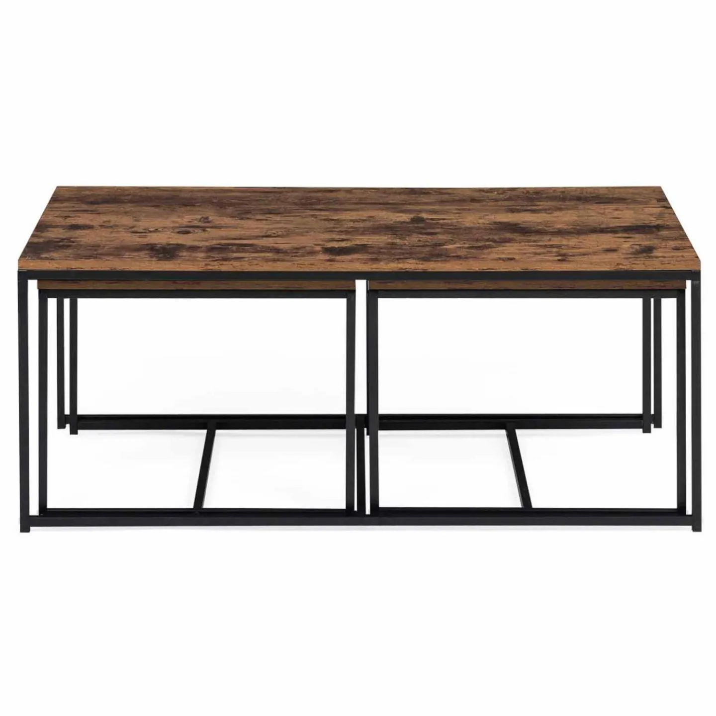 Lot de 3 tables basses gigognes industrielles effet bois vieilli*IDMarket Discount