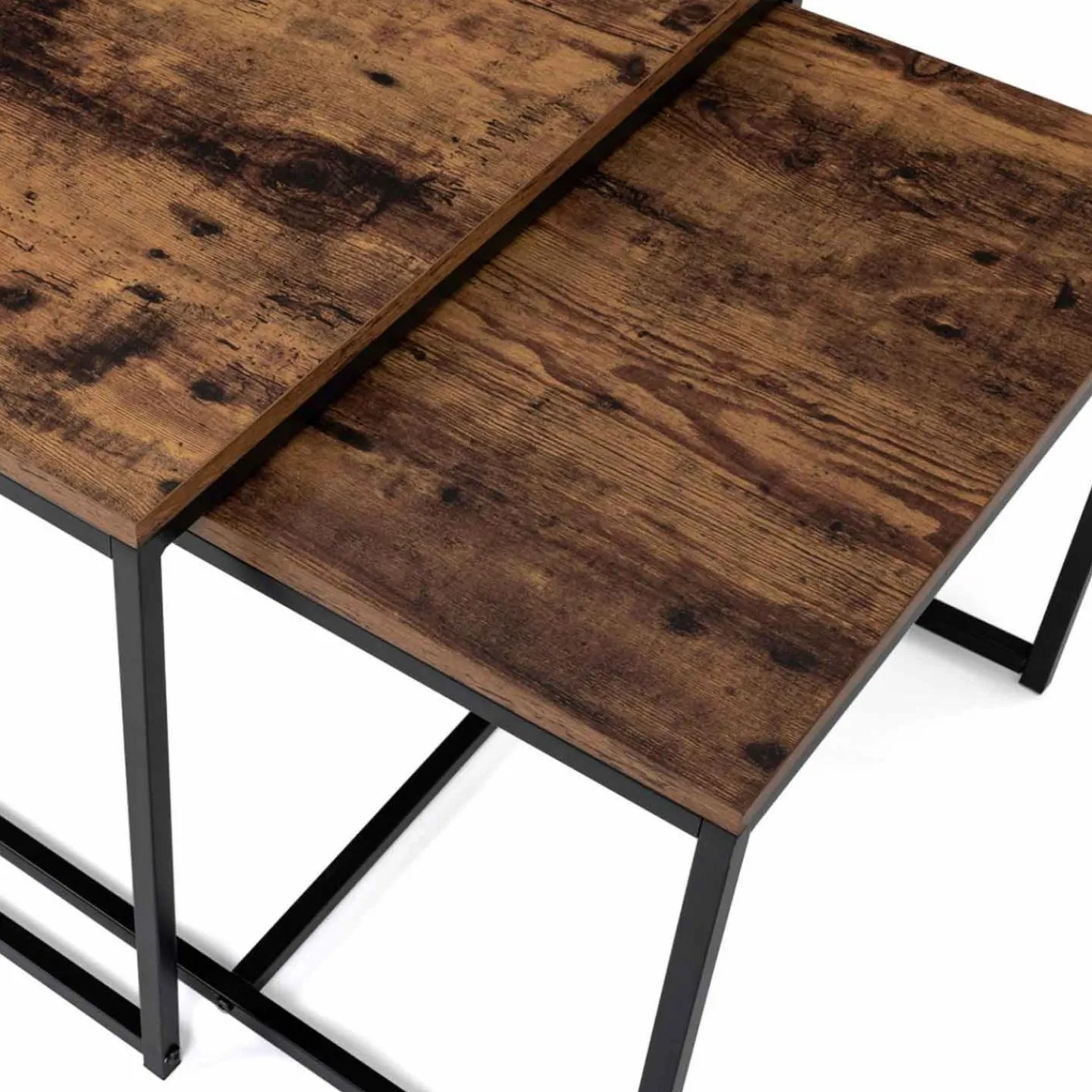 Lot de 3 tables basses gigognes industrielles effet bois vieilli*IDMarket Discount