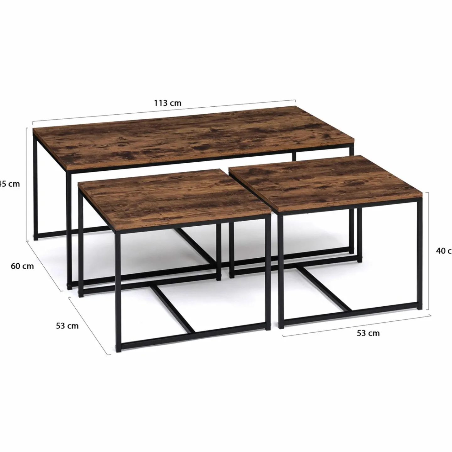 Lot de 3 tables basses gigognes industrielles effet bois vieilli*IDMarket Discount