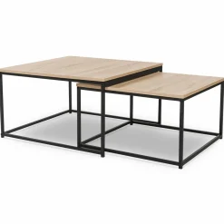 Lot de 2 tables basses gigognes industrielles 70x70cm et 60x60 cm*IDMarket Outlet
