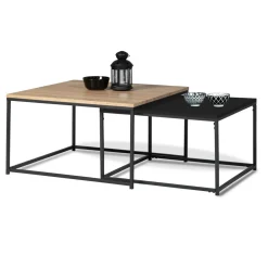 Lot de 2 tables basses gigognes industrielles métal noir 60 cm et 70 cm*IDMarket Hot