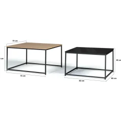 Lot de 2 tables basses gigognes industrielles métal noir 60 cm et 70 cm*IDMarket Hot