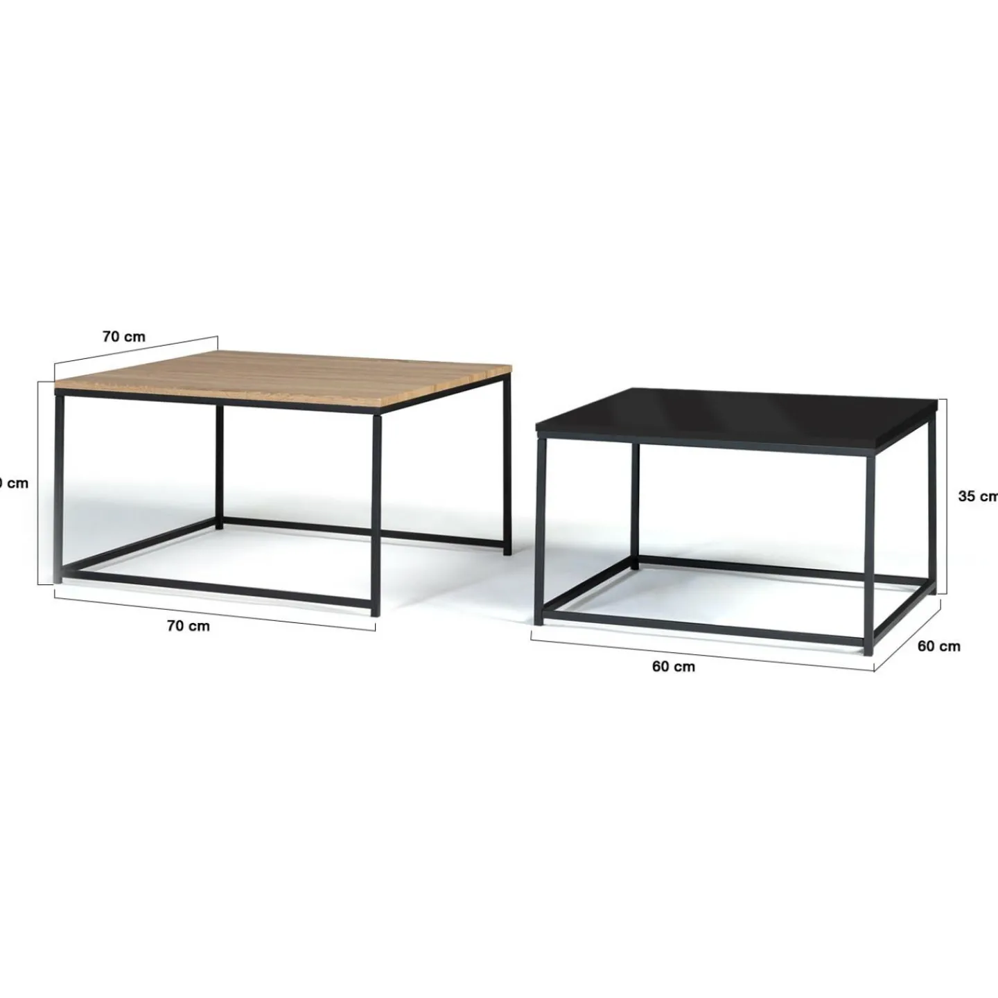 Lot de 2 tables basses gigognes industrielles métal noir 60 cm et 70 cm*IDMarket Hot
