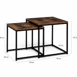 Lot de 2 tables basses gigognes industrielles effet bois vieilli*IDMarket Sale