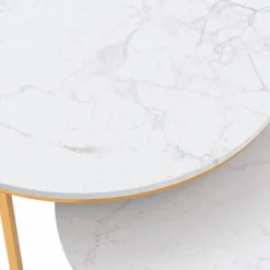 Lot de 2 tables basses gigognes rondes effet marbre et doré*IDMarket New