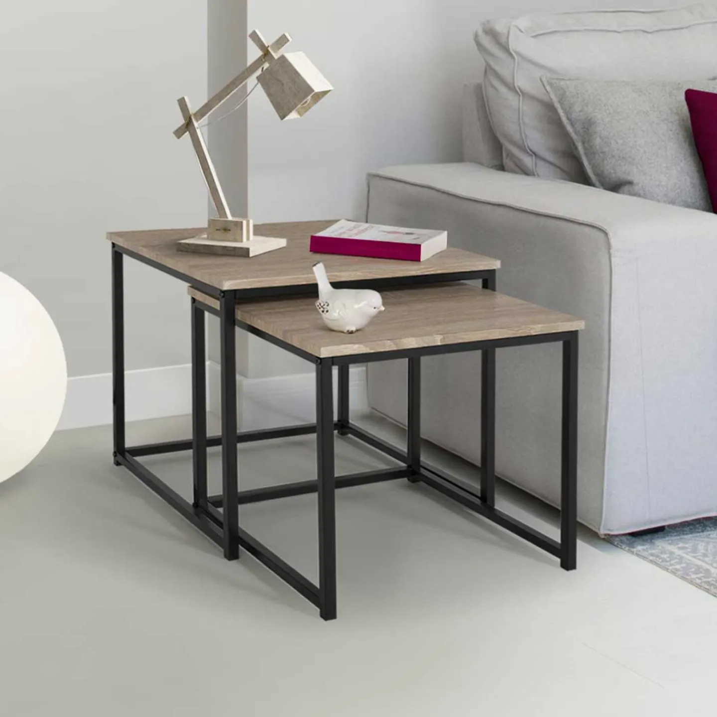 Lot de 2 tables basses gigognes style industriel*IDMarket New