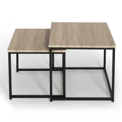 Lot de 2 tables basses gigognes style industriel*IDMarket New