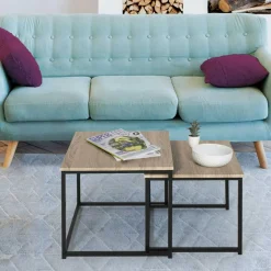 Lot de 2 tables basses gigognes style industriel*IDMarket New