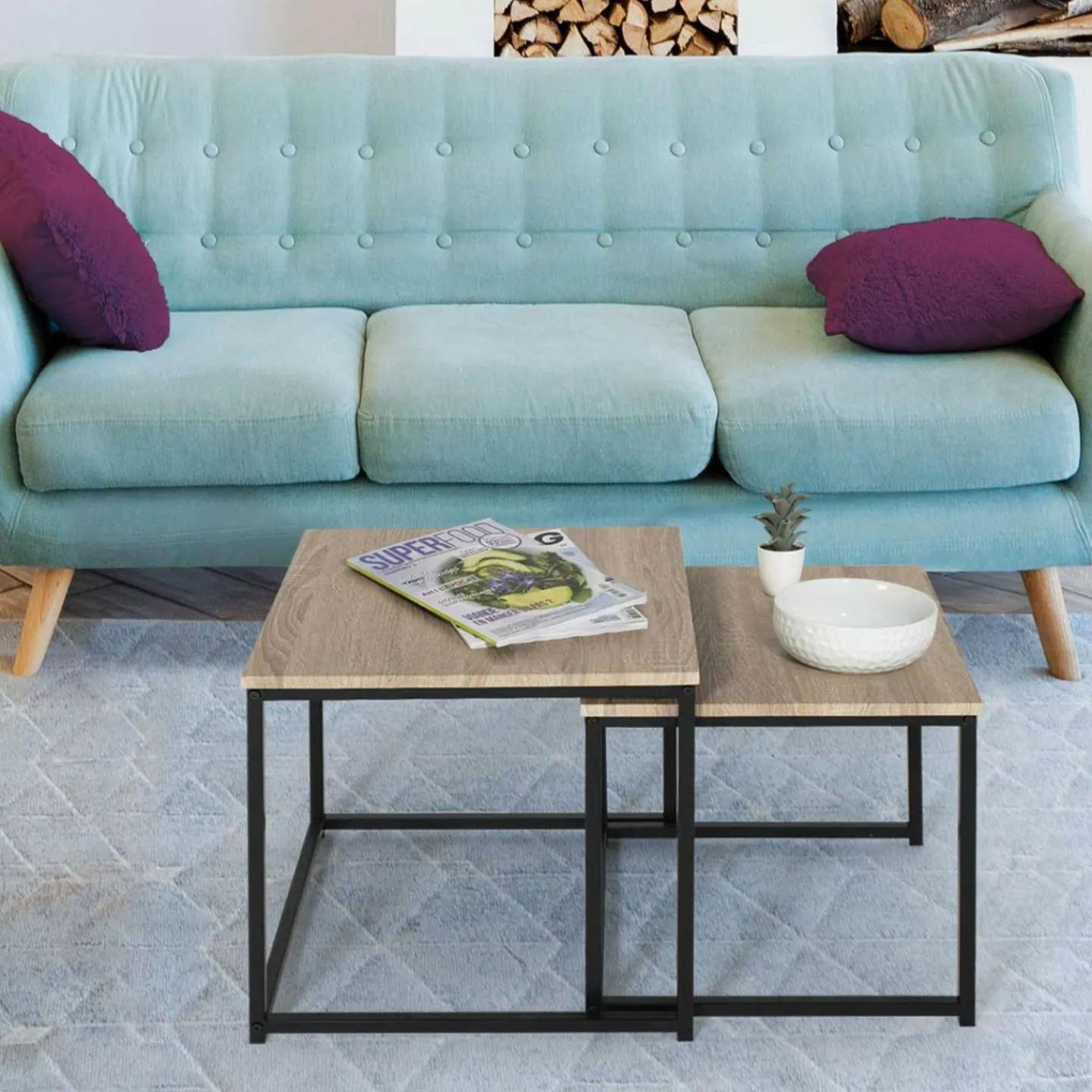 Lot de 2 tables basses gigognes style industriel*IDMarket New