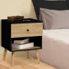 Lot de 2 tables de chevet scandinaves bois et noir 1 tiroir*IDMarket
