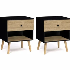 Lot de 2 tables de chevet scandinaves bois et noir 1 tiroir*IDMarket
