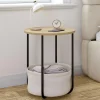 Lot de 2 tables de chevet, d'appoint, bout de canapé rondes avec panier en tissu*IDMarket Outlet