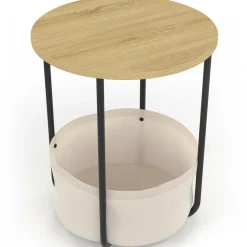 Lot de 2 tables de chevet, d'appoint, bout de canapé rondes avec panier en tissu*IDMarket Outlet