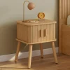 Lot de 2 tables de chevet 2 portes coulissantes lattes tasseaux bois coloris chêne*IDMarket Best