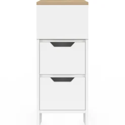 Lot de 2 tables de chevet bois et blanc 2 tiroirs avec niche latérale réversible*IDMarket Best