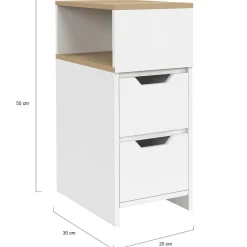 Lot de 2 tables de chevet bois et blanc 2 tiroirs avec niche latérale réversible*IDMarket Best