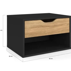 Lot de 2 tables de chevet suspendues 1 tiroir avec niche en bois façon hêtre et noir*IDMarket Outlet