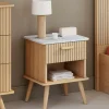 Lot de 2 tables de chevet JULIETTE plateau effet marbre 1 tiroir avec niche lattes tasseau bois*IDMarket Sale