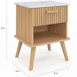 Lot de 2 tables de chevet JULIETTE plateau effet marbre 1 tiroir avec niche lattes tasseau bois*IDMarket Sale