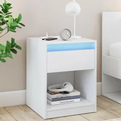 Lot de 2 tables de chevet à LED avec station de recharge 1 tiroir et niche*IDMarket Clearance