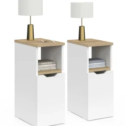 Lot de 2 tables de chevet bois et blanc 1 porte avec niche*IDMarket Hot