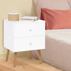 Lot de 2 tables de chevet scandinaves bois et blanc 2 tiroirs*IDMarket