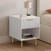 Lot de 2 tables de chevet bois blanc avec 1 tiroir lattes tasseau, une niche et pieds doré*IDMarket Clearance