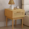 lot de 2 tables de chevet en bois cannage effet naturel avec 1 tiroir*IDMarket Discount