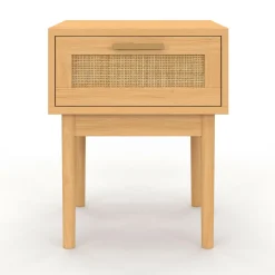lot de 2 tables de chevet en bois cannage effet naturel avec 1 tiroir*IDMarket Discount