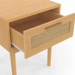 lot de 2 tables de chevet en bois cannage effet naturel avec 1 tiroir*IDMarket Discount
