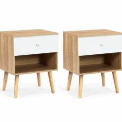 Lot de 2 tables de chevet scandinaves hêtre et blanc 1 tiroir*IDMarket Hot