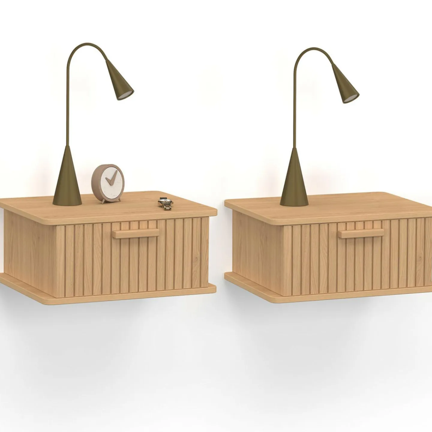 Lot de 2 tables de chevet suspendues lattes tasseau bois 1 tiroir*IDMarket Hot