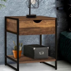 Lot de 2 tables de chevet métal et bois foncé*IDMarket Hot