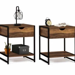 Lot de 2 tables de chevet métal et bois foncé*IDMarket Hot