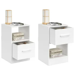Lot de 2 tables de chevet 1 tiroir en tissu avec niche bois blanc*IDMarket Hot