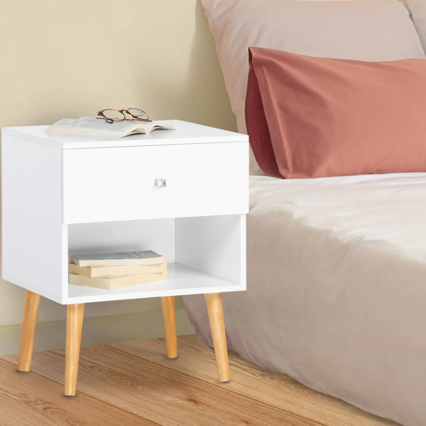 Lot de 2 tables de chevet scandinaves bois blanc 1 tiroir*IDMarket Discount