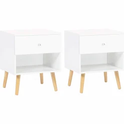 Lot de 2 tables de chevet scandinaves bois blanc 1 tiroir*IDMarket Discount