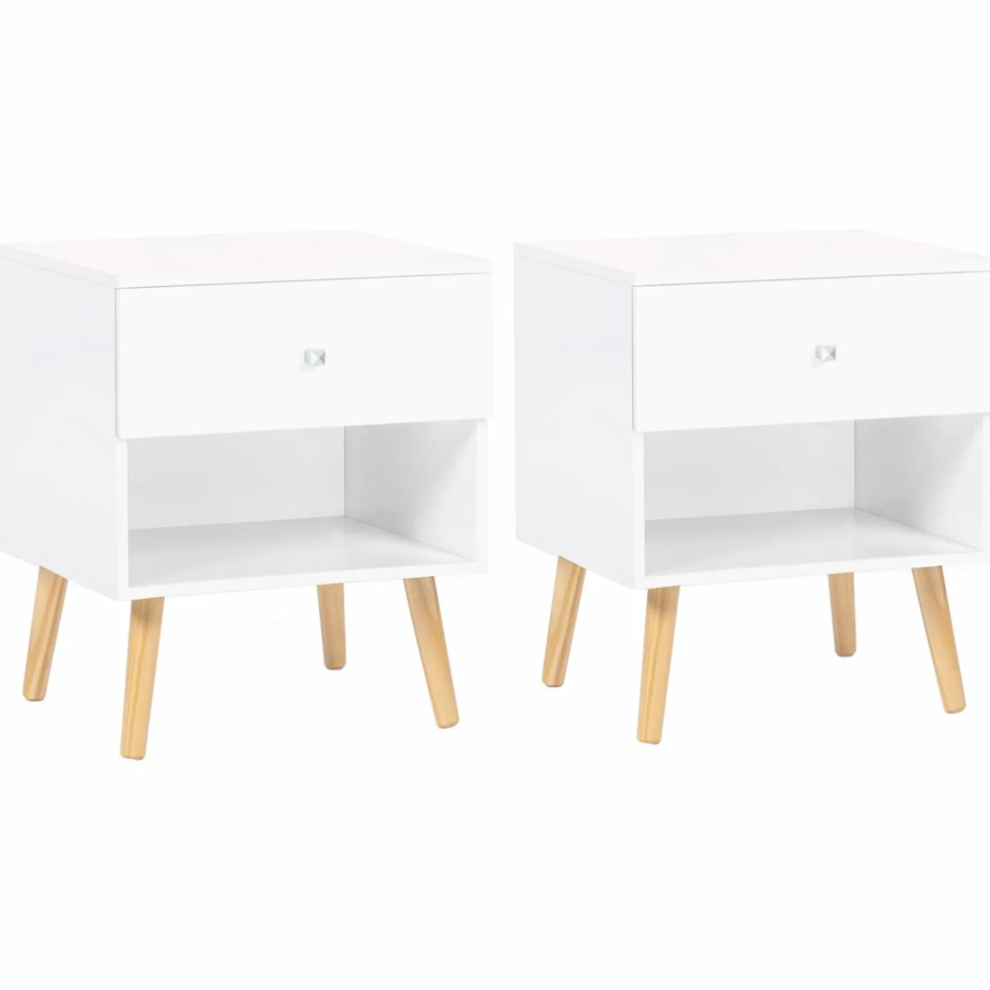Lot de 2 tables de chevet scandinaves bois blanc 1 tiroir*IDMarket Discount