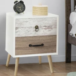 Lot de 2 tables de chevet scandinaves avec tiroirs blanc et bois*IDMarket New