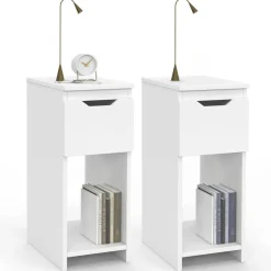 Lot de 2 tables de chevet 1 tiroir avec niche blanc*IDMarket New
